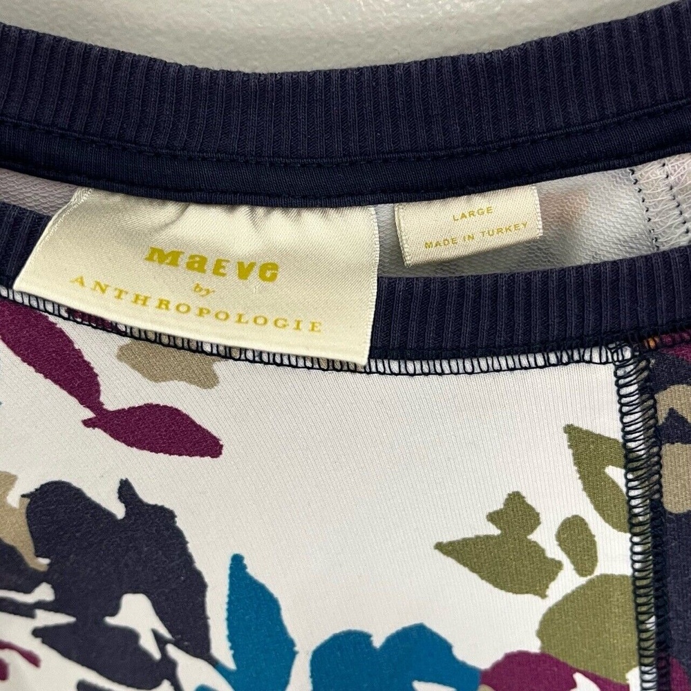 Maeve Anthropologie Color Block Floral Long Puff-Sleeved Crew Neck Sweatshirt L - Picture 3 of 14